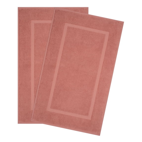 Cotton Paradise 100% Cotton Bath Mats for Bathroom Floor Set of 2 Pack, 20x34 Soft Absorbent Washable Quick Dry Tub Bathmat, Coral