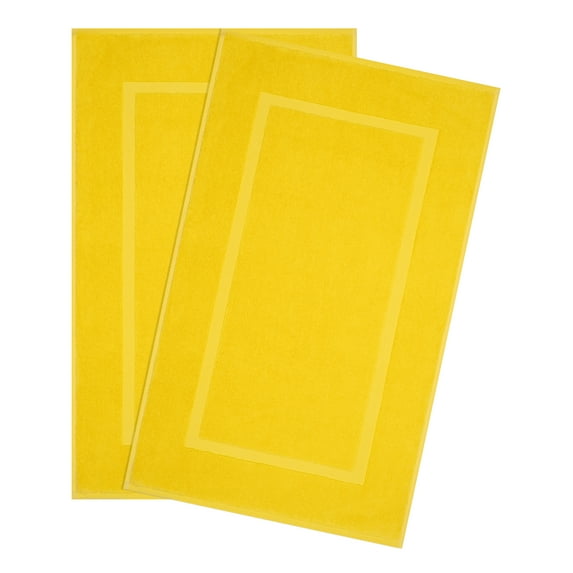 Cotton Paradise 100% Cotton Bath Mats for Bathroom Floor Set of 2 Pack, 20x34 Soft Absorbent Washable Quick Dry Tub Bathmat, Yellow