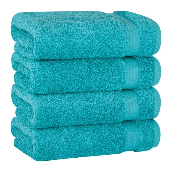 Cotton Paradise 100% Cotton Turkish 4 Piece Hand Towel Set, Soft Absorbent Face Towels Clearance Set, Aqua Blue