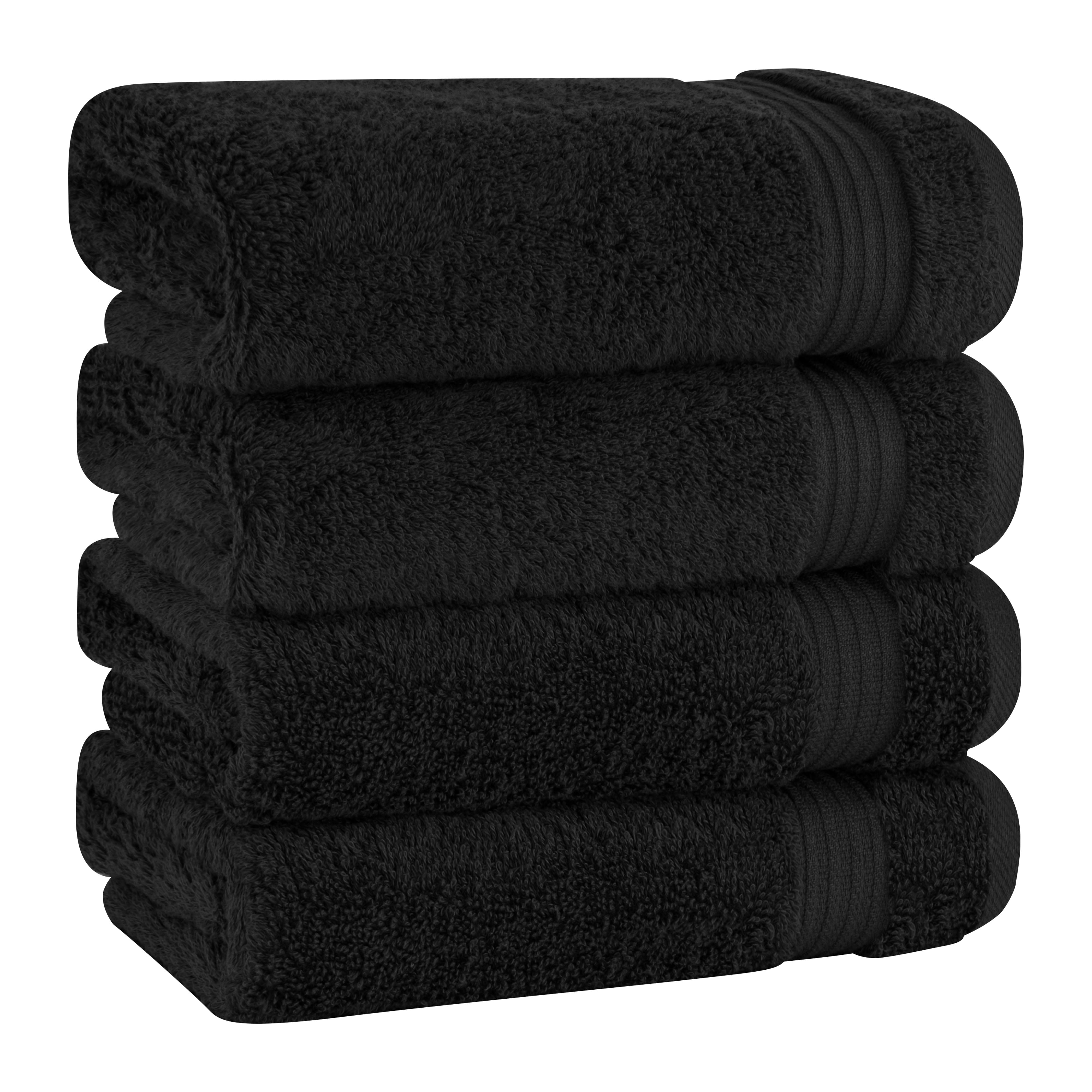 Cotton Paradise 100% Cotton Turkish 4 Piece Hand Towel Set, Soft Absorbent Face Towels Clearance Set, Black