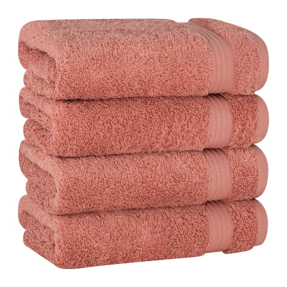 Cotton Paradise 100% Cotton Turkish 4 Piece Hand Towel Set, Soft Absorbent Face Towels Clearance Set, Coral
