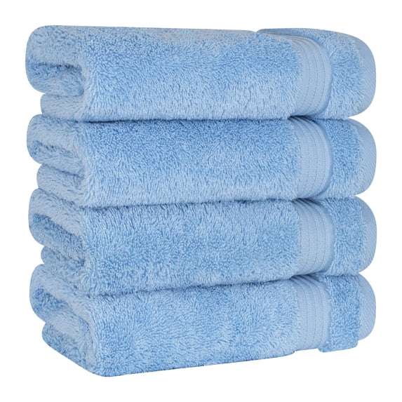 Cotton Paradise 100% Cotton Turkish 4 Piece Hand Towel Set, Soft Absorbent Face Towels Clearance Set, Sky Blue