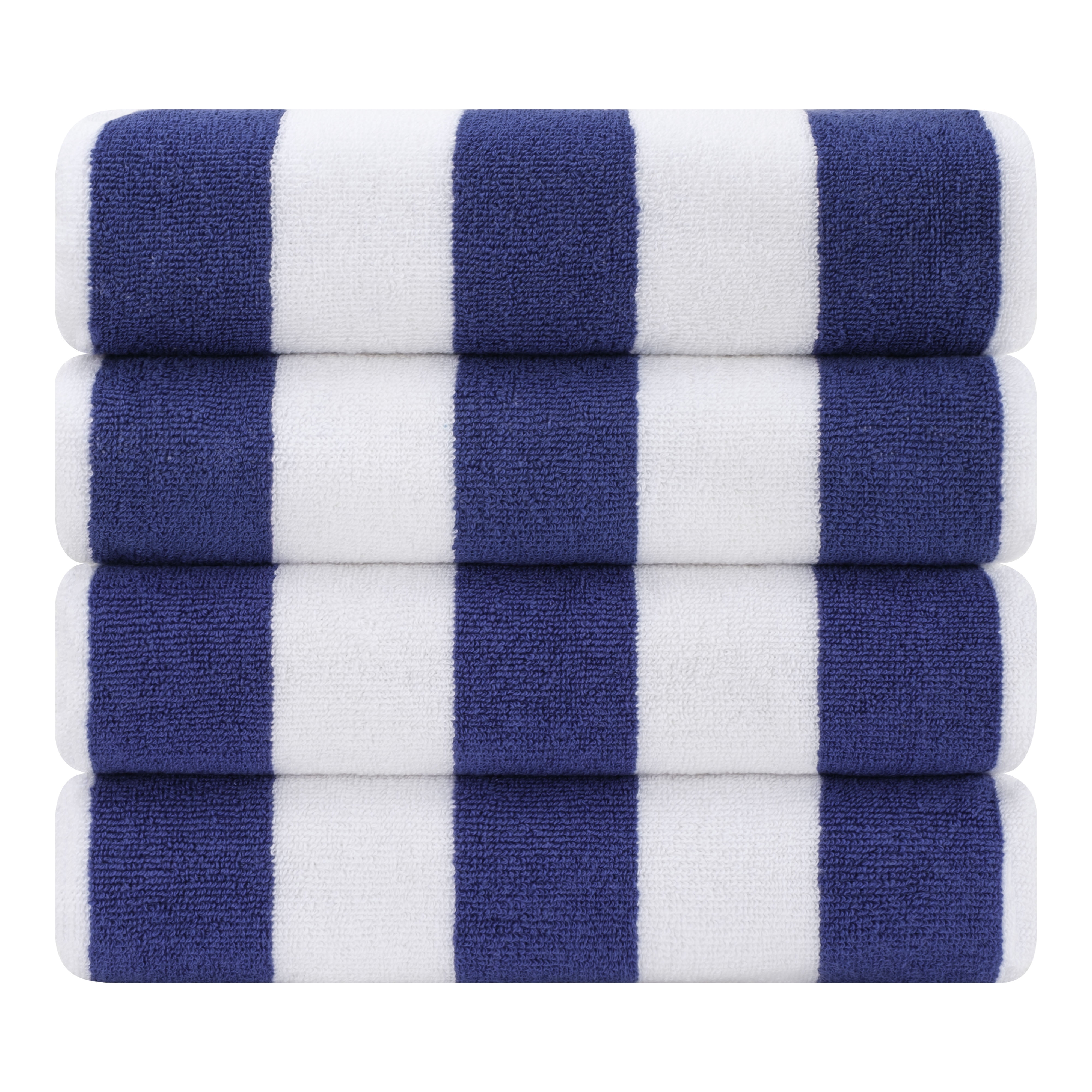 Cotton Paradise, Cabana Stripe Beach Towels 4 Packed, 100 % Cotton Extra Large Pool Towels, Oversized Swim Towels, Soft Absorbent Quick Dry, Navy Blue