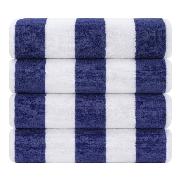 Cotton Paradise, Cabana Stripe Beach Towels 4 Packed, 100 % Cotton Extra Large Pool Towels, Oversized Swim Towels, Soft Absorbent Quick Dry, Navy Blue
