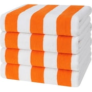 Cotton Paradise, Cabana Stripe Beach Towels 4 Packed, 100% Cotton Extra Large Pool Towels, Oversized Swim Towels, Soft Absorbent Quick Dry, Orange