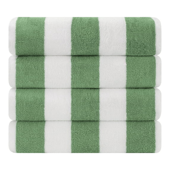 Cotton Paradise, Cabana Stripe Beach Towels 4 Packed, 100 % Cotton Extra Large Pool Towels, Oversized Swim Towels, Soft Absorbent Quick Dry, Sage Green