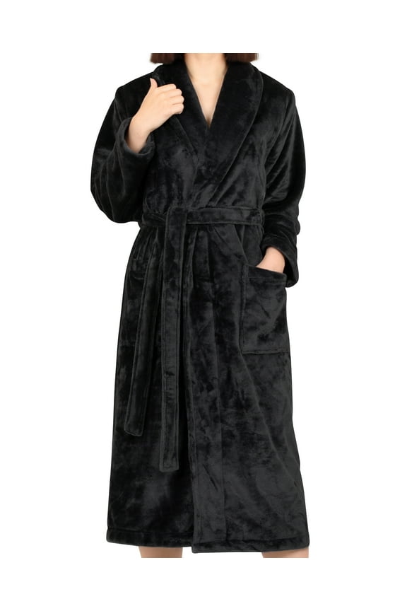 Mens and Womens Robe, Warm Fleece Unisex Bathrobes, Soft Plush House Robes, Medium-Large, Coal Black