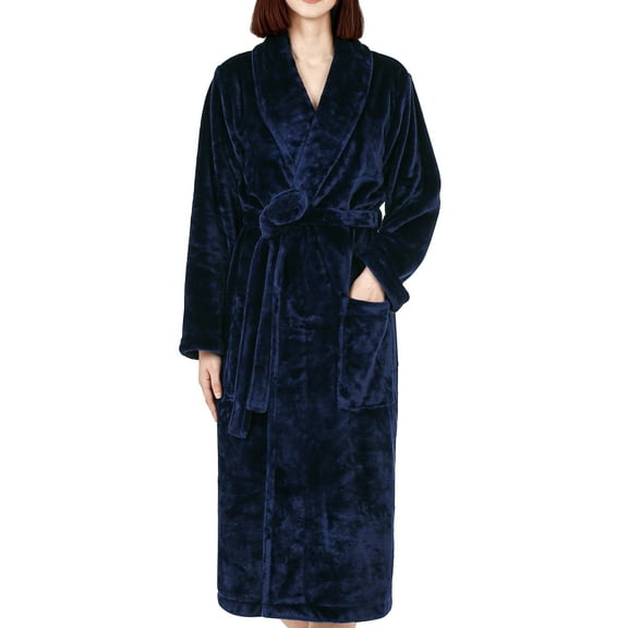 Cotton Paradise Mens and Womens Robe, Warm Fleece Unisex Bathrobes, Soft Plush House Robes, Medium-Large, Navy Blue
