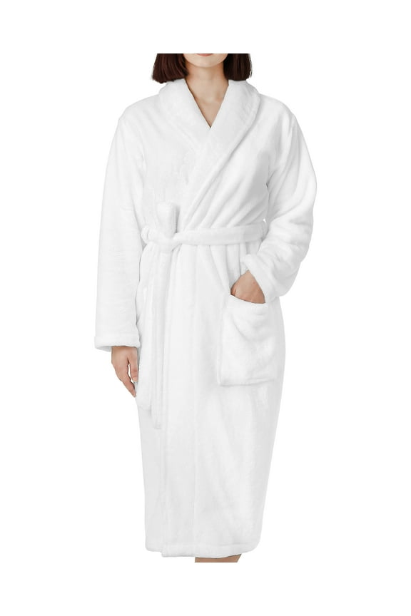 Mens and Womens Robe, Warm Fleece Unisex Bathrobes, Soft Plush House Robes, X Large-XX Large, Cotton White