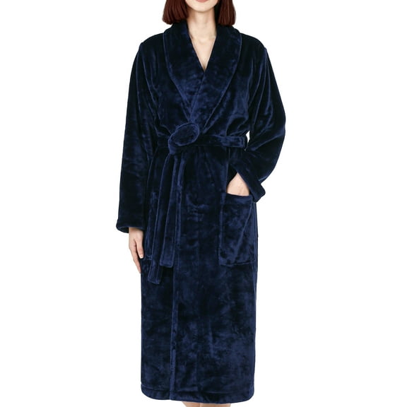 Cotton Paradise Mens and Womens Robe, Warm Fleece Unisex Bathrobes, Soft Plush House Robes, X Large-XX Large, Navy Blue