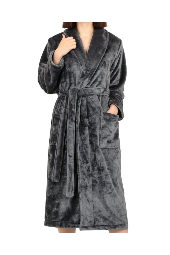 Mens and Womens Robe, Warm Fleece Unisex Bathrobes, Soft Plush House Robes, X Small-Small, Dark Gray