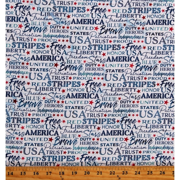 Cotton Patriot Inspirational Words USA 4th of July Independence Day Liberty Freedom White Cotton Fabric Print by the Yard (DP25544-10)