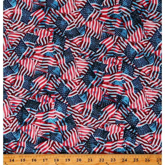 Cotton Patriotic Flags USA 4th of July Independence Day Holiday Stars and Stripes Red and Blue Cotton Fabric Print by the Yard (DP25538-48)