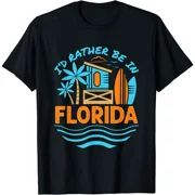 Cotton Pattern & Letters Printed T-Shirt I d Rather Be In Florida Vacation Souvenir Beach Sun Seaside T-Shirt