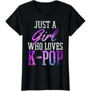 Cotton Pattern & Letters Printed T-Shirt Just A Girl Who Loves K Pop Korean Pop Music Fan Gift T-Shirt