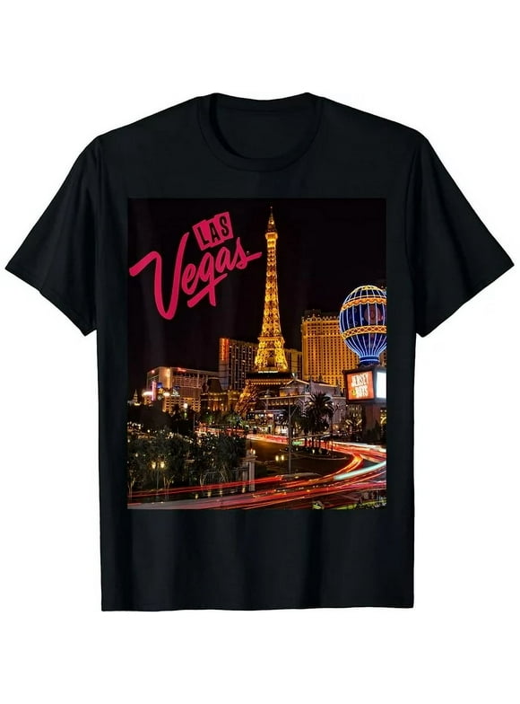 Cotton Pattern & Letters Printed T-Shirt Las Vegas shirt Vegas strip night life Souvenir and Gifts T-Shirt