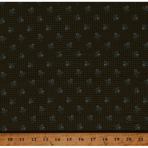 Cotton Paula Barnes Leaves Flowers Plants Plaid Patterned Design Historical Olive Cotton Fabric Print by the Yard (R220334-OLIVE)