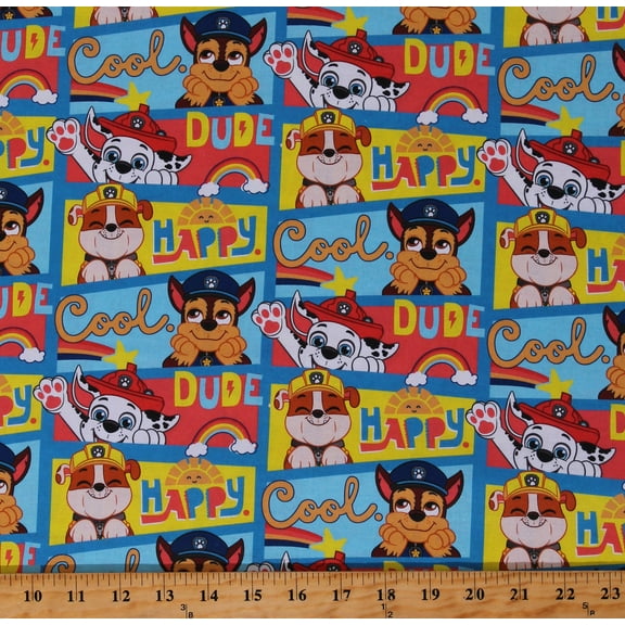 Cotton Paw Patrol Characters Happy Cool Dude Kids Children's Multicolor Cotton Fabric Print by the Yard (PW-4379-1C)