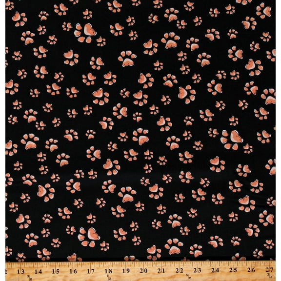 Cotton Pawprints Paw Prints Dogs Animals Fun Paws Black Cotton Fabric Print by the Yard (692-297)