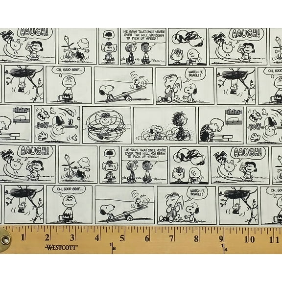 Cotton Peanuts Black and White Funny Comics Strips Springs Creative White Cotton Fabric Print by the Yard (71974-G550210)