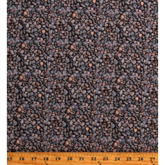Cotton Pebbles Rocks Stones Landscape 2024 Natural Textures Gray Grey Cotton Fabric Print by the Yard (133737)