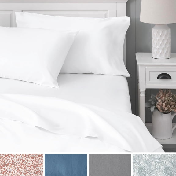 Cotton Percale 4-Piece Queen Size Solid Bed Sheets Set, 1 Fitted, 1 Flat Sheet with 2 Pillowcases, White