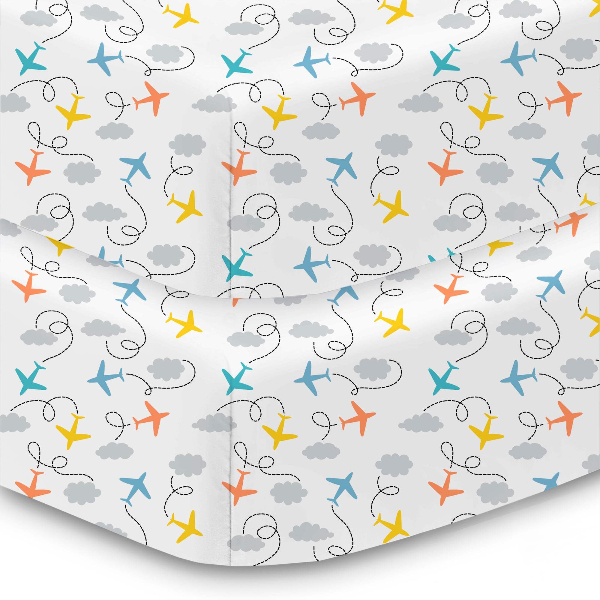 BreathableBaby Cotton Percale Fitted Sheet, For 52" x 28"/132 x 71 cm Crib Toddler Bed Mattress, Airplanes (2-Pack)