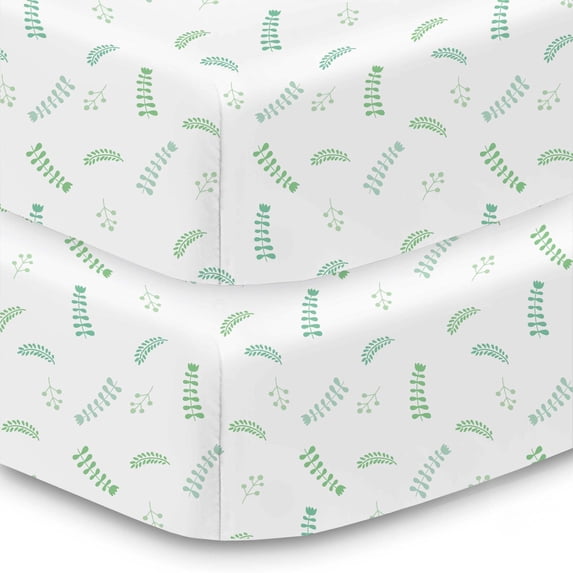 BreathableBaby Cotton Percale Fitted Sheet, For 52" x 28"/132 x 71 cm Crib Toddler Bed Mattress, Botanical (2-Pack)