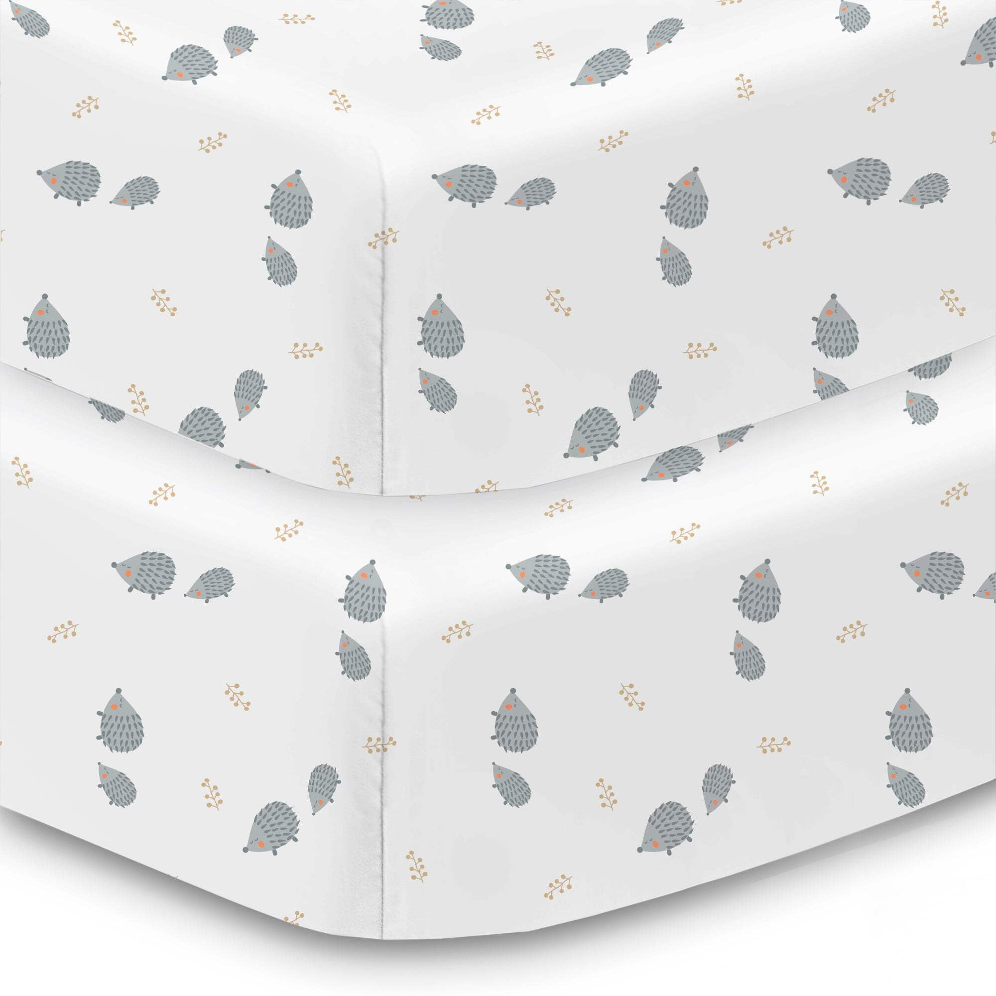 BreathableBaby Cotton Percale Fitted Sheet, For 52" x 28"/132 x 71 cm Crib Toddler Bed Mattress, Hedgehogs (2-Pack)