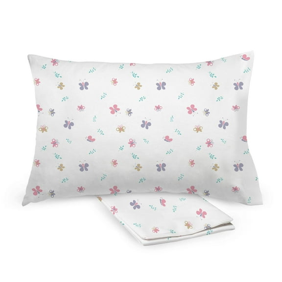 BreathableBaby Cotton Percale Pillowcase, For 13" x 18"/33 x 46 cm Toddler Pillow, Butterflies (2-Pack)