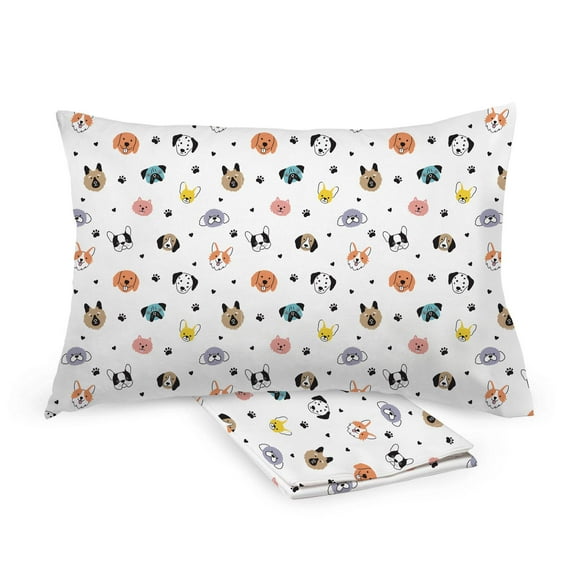 BreathableBaby Cotton Percale Pillowcase, For 13" x 18"/33 x 46 cm Toddler Pillow, Dogs (2-Pack)