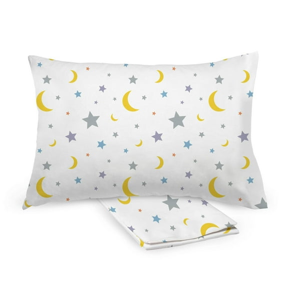BreathableBaby Cotton Percale Pillowcase, For 13" x 18"/33 x 46 cm Toddler Pillow, Moon Stars (2-Pack)