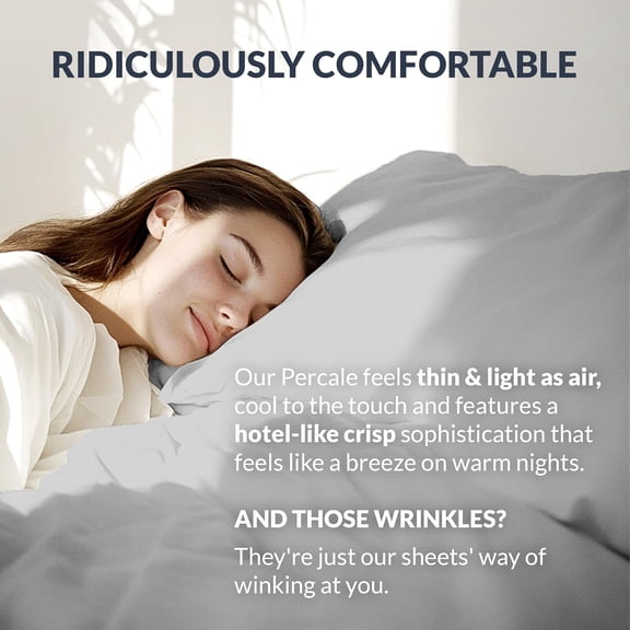 Cotton Percale Sheets King Size - Cool & Crisp Hotel Feeling, Breathable, Softer After Each Wash, Fitted Sheets with Deep Pockets, Double-Elastic & Corner Straps, Z-Hem Luxury Stitching