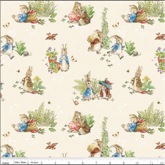 Cotton Peter Rabbit and Benjamin Bunny Main Cream Children's Book Stories Officially Licensed by Riley Blake Cotton Fabric Print by the Yard (CD17250-CREAM)
