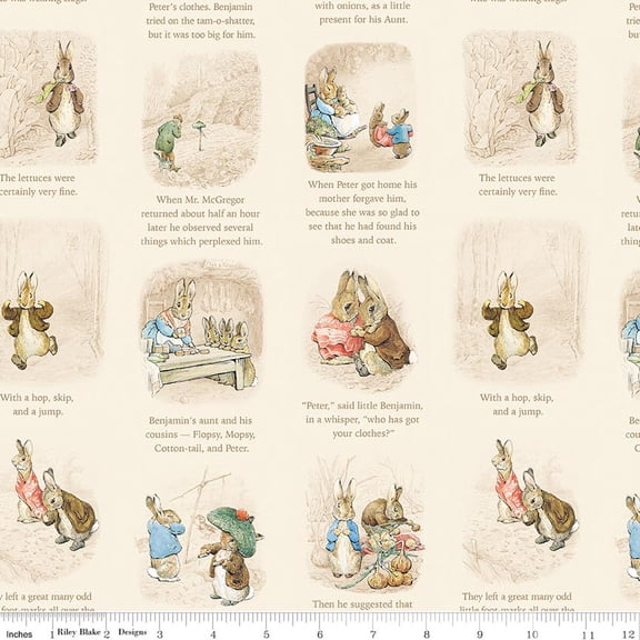 Cotton Peter Rabbit and Benjamin Bunny Story Time Cream Childrens Books Officially Licensed by Riley Blake Cotton Fabric Print by the Yard (CD17252-CREAM)
