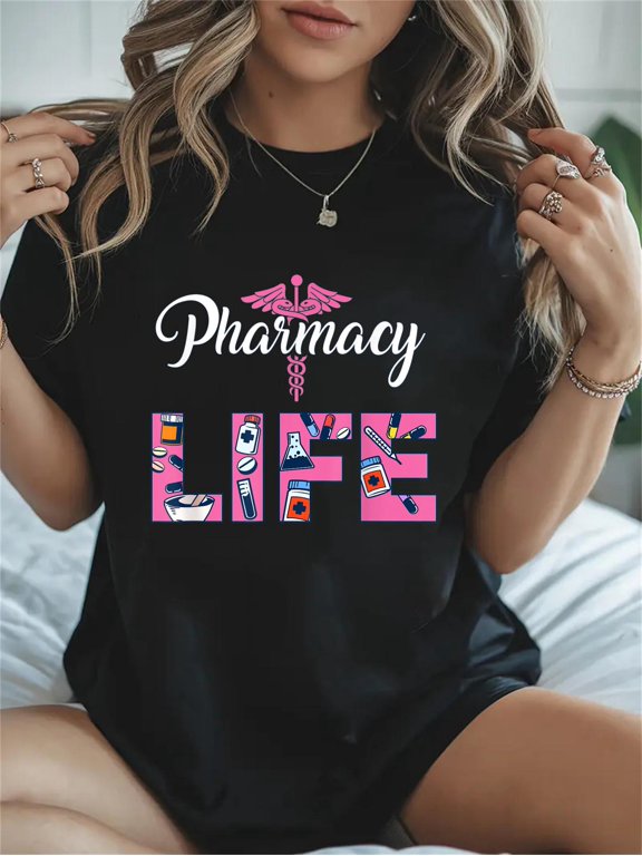 Cotton Pharmacy Tech Gift Shirt Pharmacists Medical Student Tee Casual Graphic Daily T-Shirt