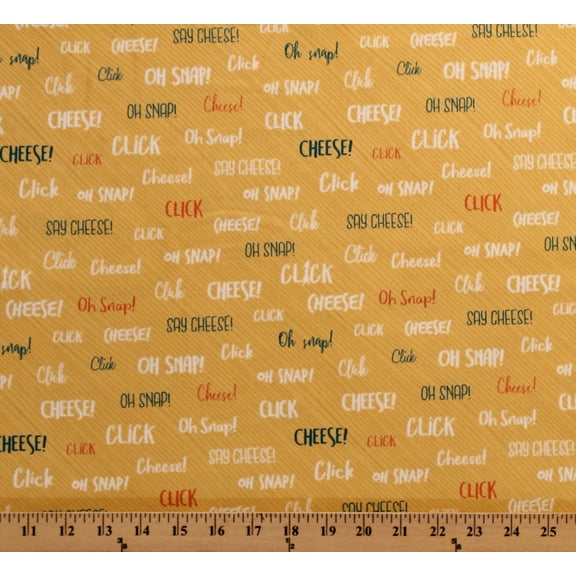 Cotton Photography Words Click Say Cheese Oh Snap Yellow Cotton Fabric Print by the Yard (1649-26336-S)