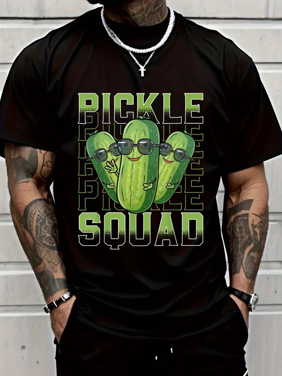 Cotton Pickle Squad Shirt Cucumber Cute Pickle Jar Funny Pickle T-Shirt Men's Casual Short Sleeve Graphic Tee