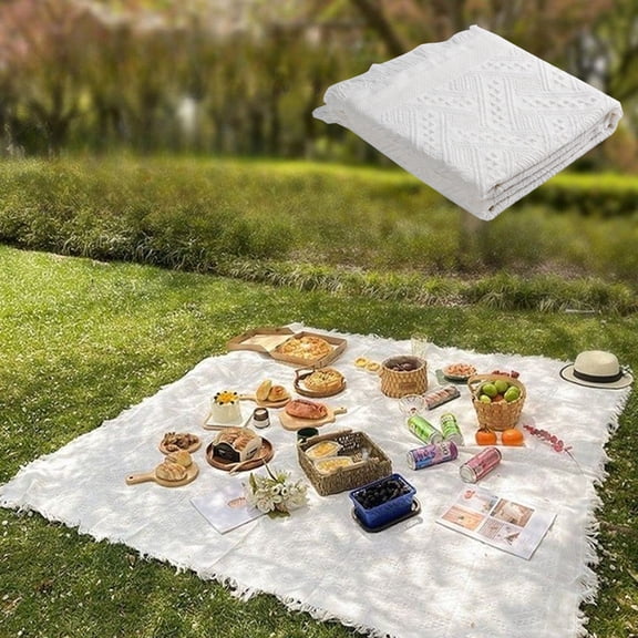Cotton Picnic Blanket, 71"x71" Extra Large Foldable Outdoor Rug, Waterproof Washable Camping Beach Blanket for 4-8 Adults
