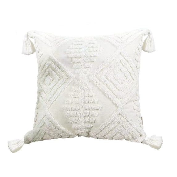 Cotton Pillow Cover 17.72 x 17.72 Inch Decorative Boho Tassel Cushion Case for Sofa Couch Living Room Bedroom