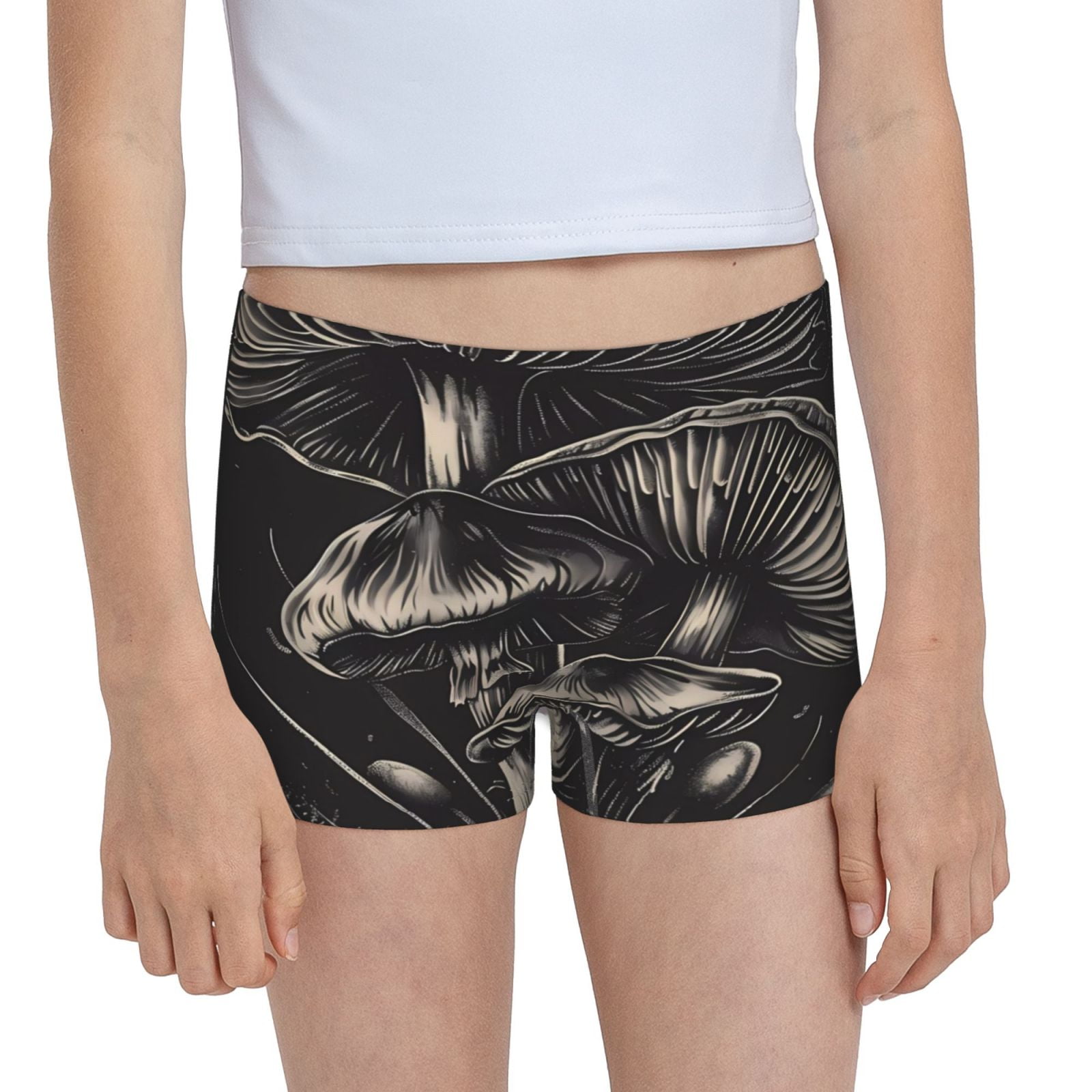 Easygdp Monochrome Mushroom Artwork Girls Hipster Cotton Underwear