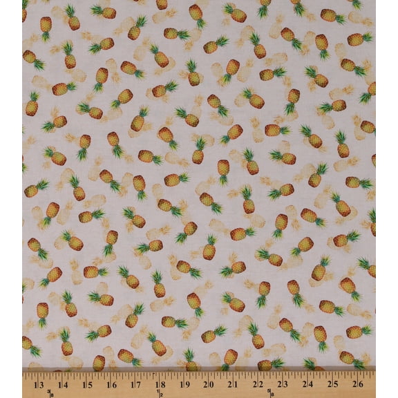 Cotton Pineapples Fruit Tropical Garden Aloha Iki Hawaiian Cream Cotton Fabric Print by the Yard (SRK-20225-132PINEAPPLE)