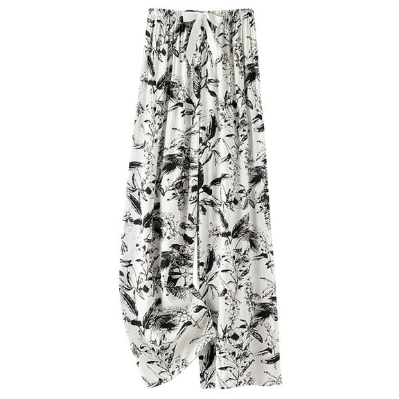 Cotton Pj Pants for Women Wide Leg Funny Print Capri Pajama Pants Lounge Sleep Causal Bottoms Cropped Trousers (One Size, White 03)