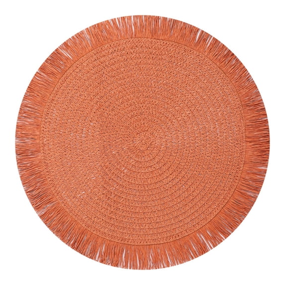 Cotton Placemat, Woven Heat Resistant Table Mat, Washable Insulated Table Protector, Round Dining Mat, Decorative Table Pad for Kitchen Restaurant Holiday Decoration, 14.9 Inch 1 Piece,Brown