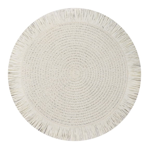 Cotton Placemat, Woven Heat Resistant Table Mat, Washable Insulated Table Protector, Round Dining Mat, Decorative Table Pad for Kitchen Restaurant Holiday Decoration, 14.9 Inch 1 Piece,WHite
