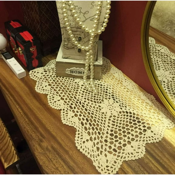 Cotton Placemats, Handmade Crochet Doilies, Rectangle Lace Placemats, 2PC