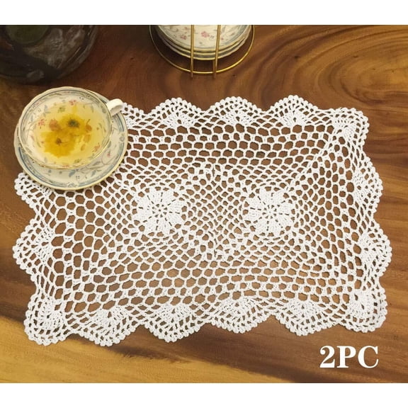 Cotton Placemats, Handmade Crochet Doilies, Rectangle Lace Placemats, 2PC