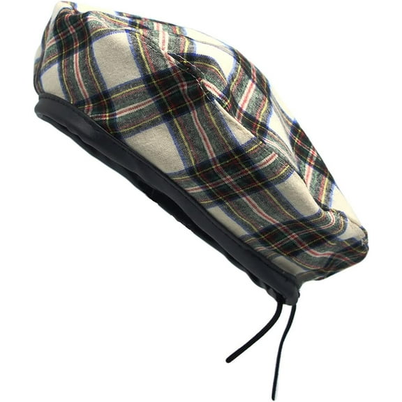 Cotton Plaid Beret Hat Tartan Check French Beanie Cap YZF0083