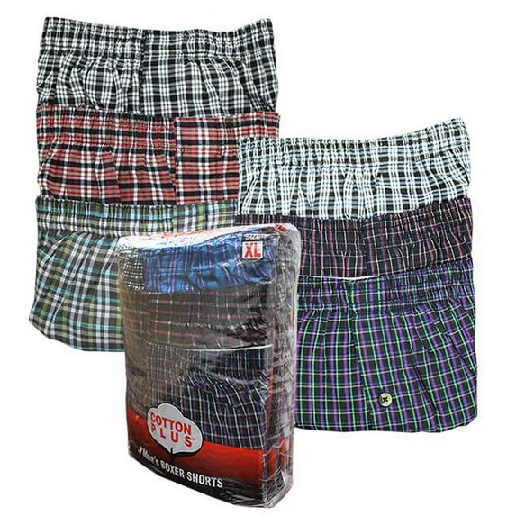 Cotton Plus  2XL Cotton Plus 3 Piece Pack Mens Boxer Shorts, Assorted Color - Case of 12