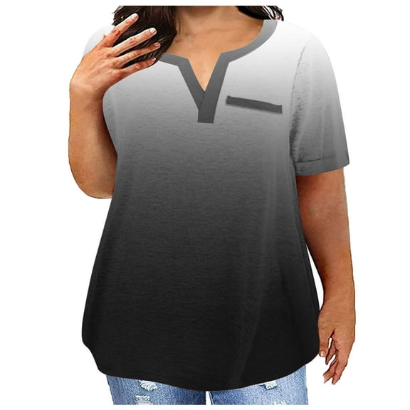 Cotton Plus Size T Shirt for Women Graphic Loose V Neck Top July 4th Print Short Sleeve L-5X Casual Large Tee (XX-Large, Black 01)